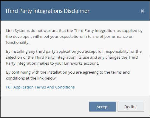 Accept Third Party Integrations Disclaimer